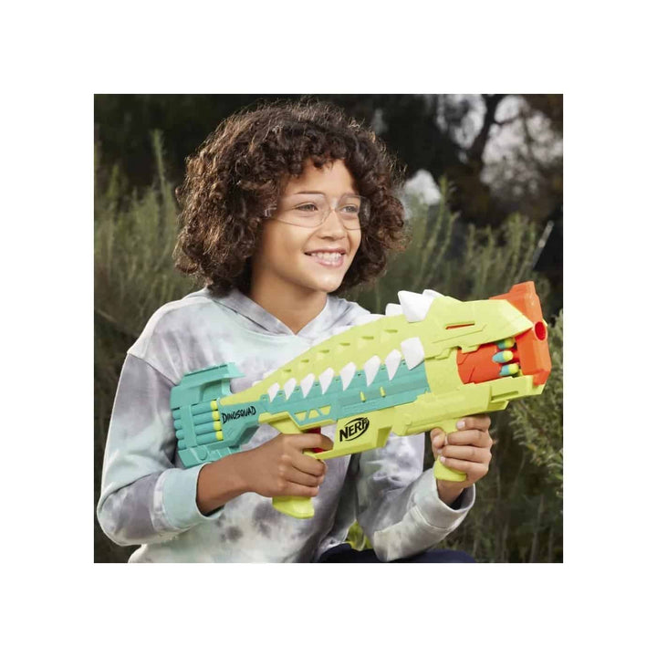 Hasbro Nerf Dinosquad Armostrike Dart Blaster,8-Dart Rotating Drum ,Drop Grip,16 Elite Darts,Anklyosaurus