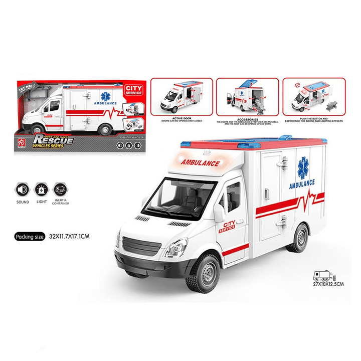 Οχημα Ambulance Ασθενοφορο 27Cm Με Φωτα-Ηχους-Πορτες