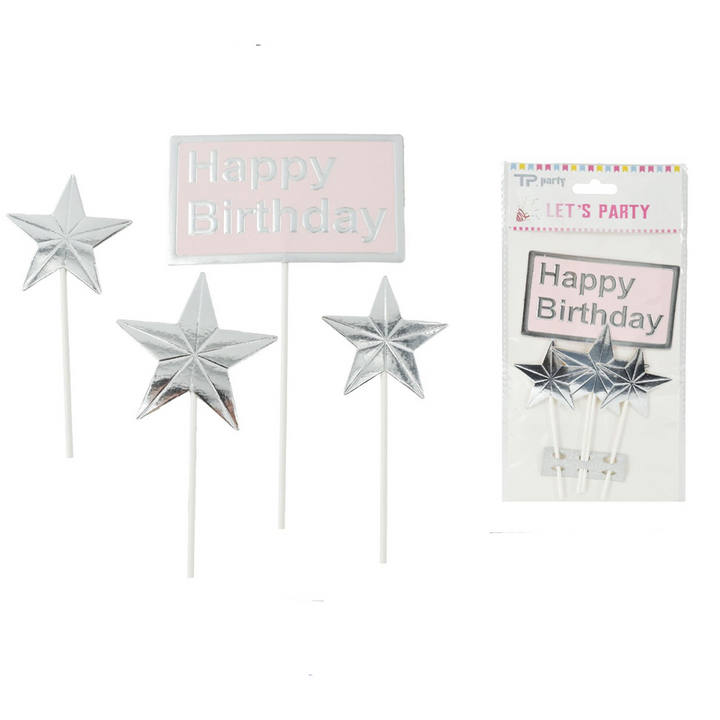 OEMCake Topper Happy Birthday Star Ασημί 4 Τμχpapell.gr