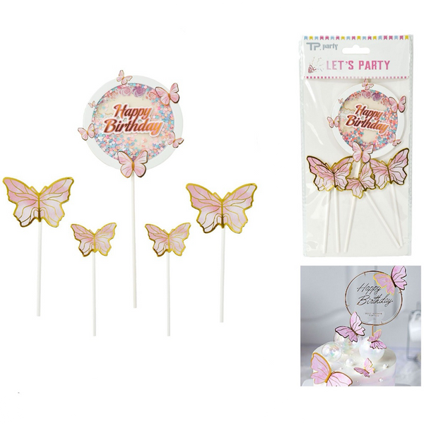 Cake Topper Happy Birthday Butterfly 5 Τμχ