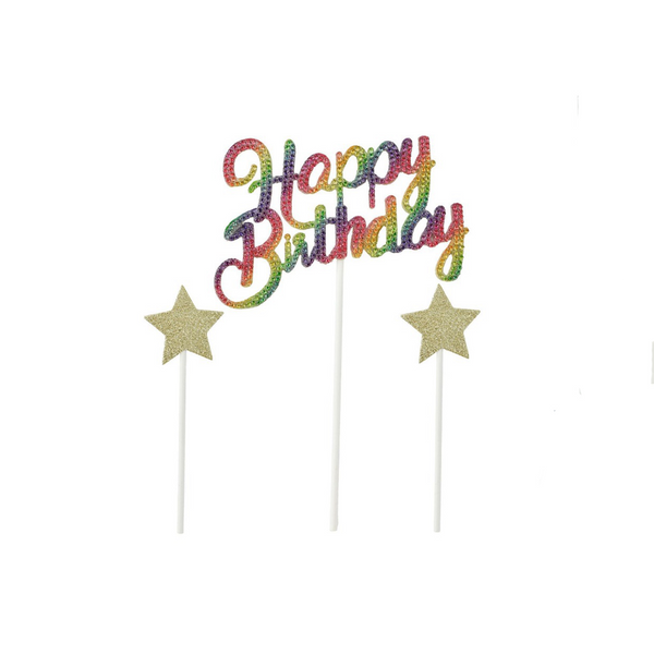 Cake Topper Happy Birthday Με Στρας 3 Τμχ