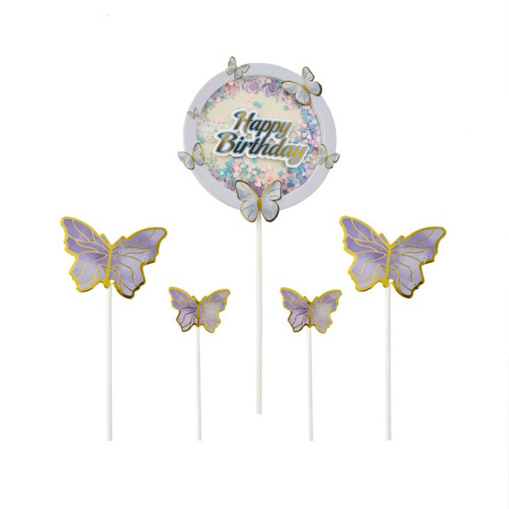 OEMCake Topper Happy Birthday Butterfly  Μωβ 5 Τμχpapell.gr