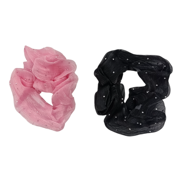 Scrunchies Μαλλιών Με Τούλι Και Στρασάκια 2Τμχ