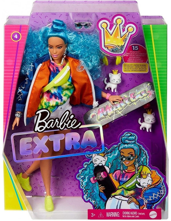 Barbie Extra Blue Curly Hair With Skateboard